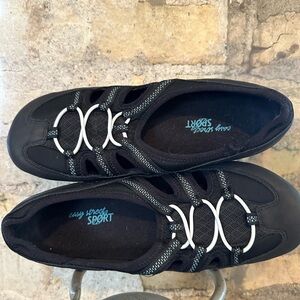 Easy Street Black Cut Out Sport Shoes with White Accents